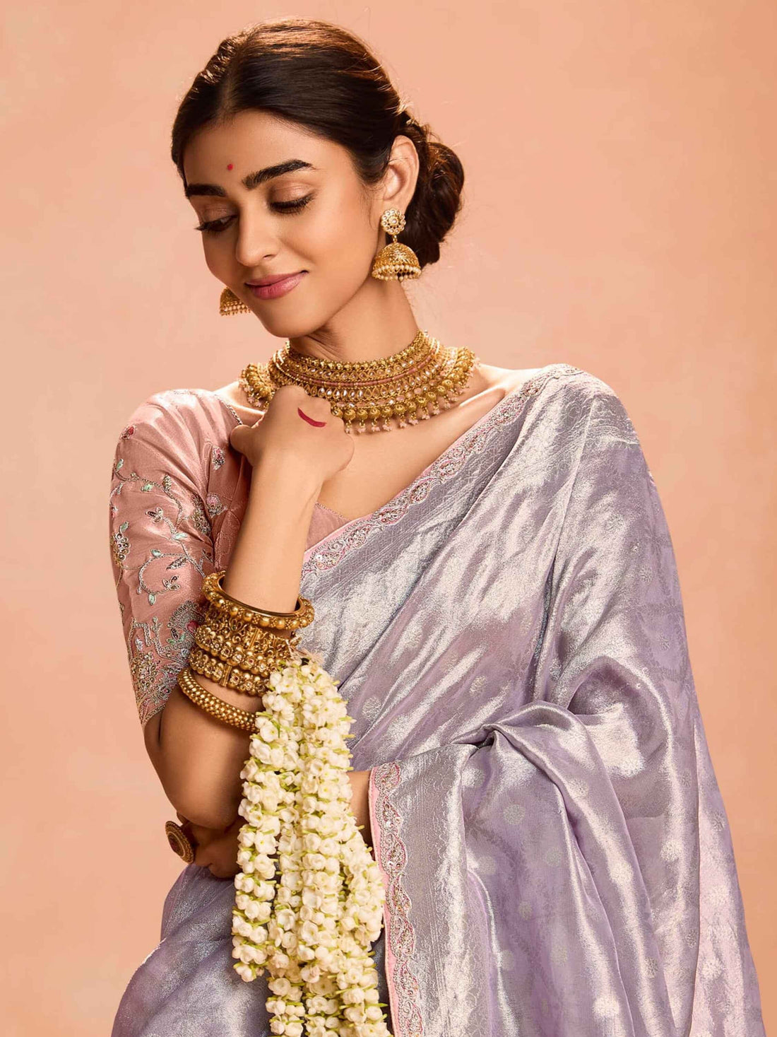 Beautiful Mauve Zari Weaving Silk Event Wear Saree With Blouse - Zeel Clothing