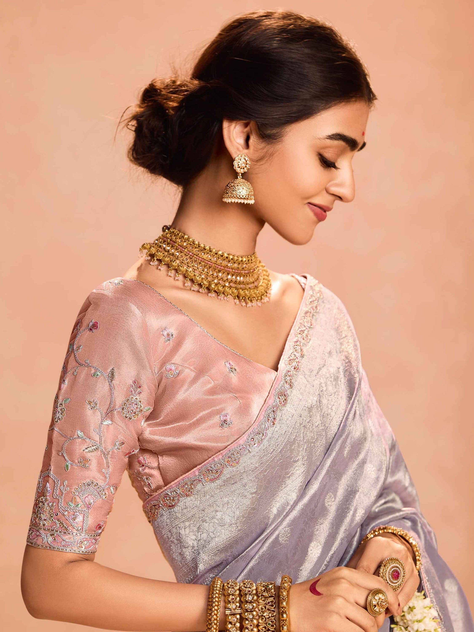 Beautiful Mauve Zari Weaving Silk Event Wear Saree With Blouse - Zeel Clothing