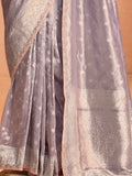 Beautiful Mauve Zari Weaving Silk Event Wear Saree With Blouse - Zeel Clothing