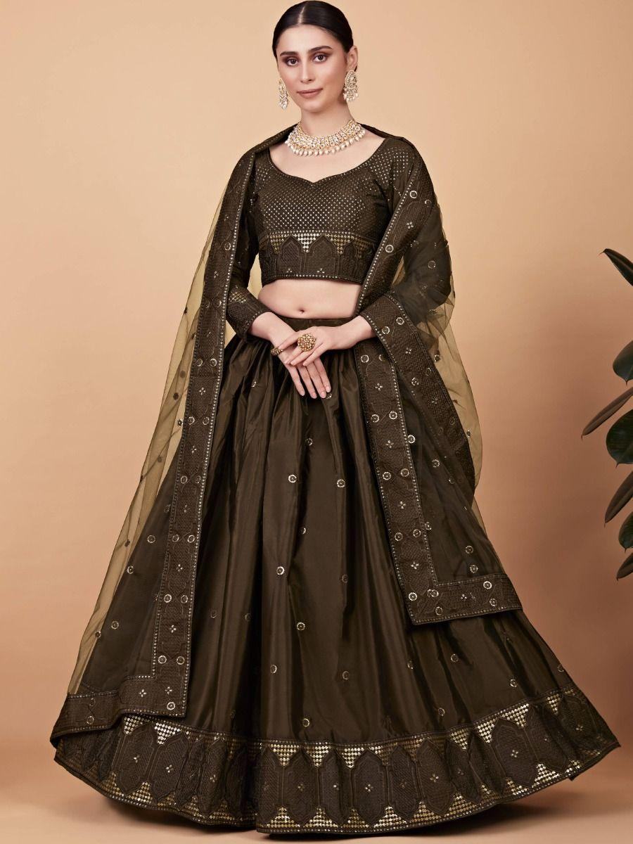 Beautiful Mehndi Embroidered Silk Wedding Wear Lehenga Choli