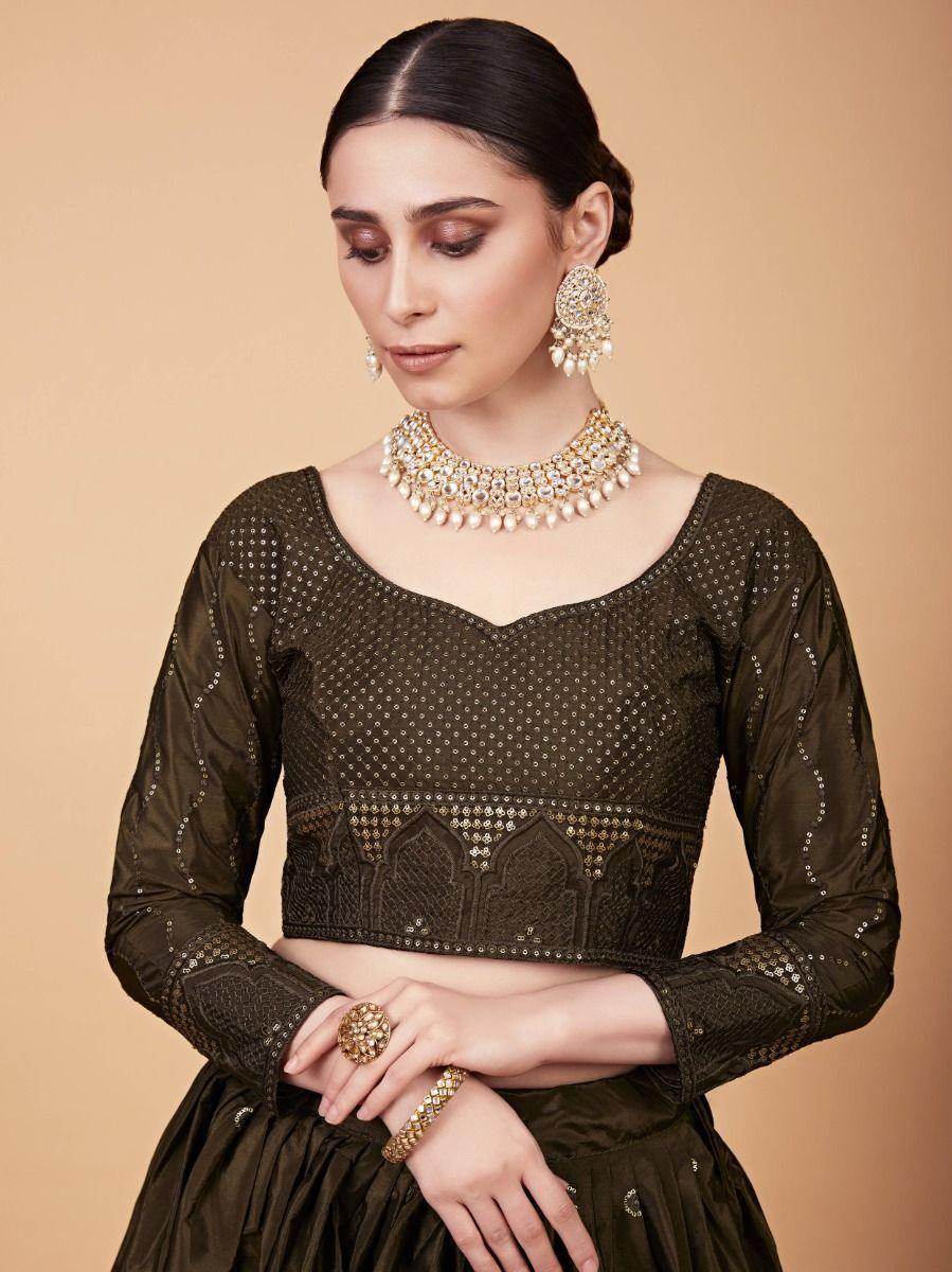 Beautiful Mehndi Embroidered Silk Wedding Wear Lehenga Choli - Zeel Clothing