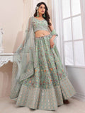 Beautiful Mint Green Silk Floral Thread Work Function Wear Lehenga Choli - Zeel Clothing