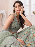 Beautiful Mint Green Silk Floral Thread Work Function Wear Lehenga Choli - Zeel Clothing