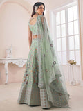Beautiful Mint Green Silk Floral Thread Work Function Wear Lehenga Choli - Zeel Clothing