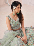 Beautiful Mint Green Silk Floral Thread Work Function Wear Lehenga Choli - Zeel Clothing