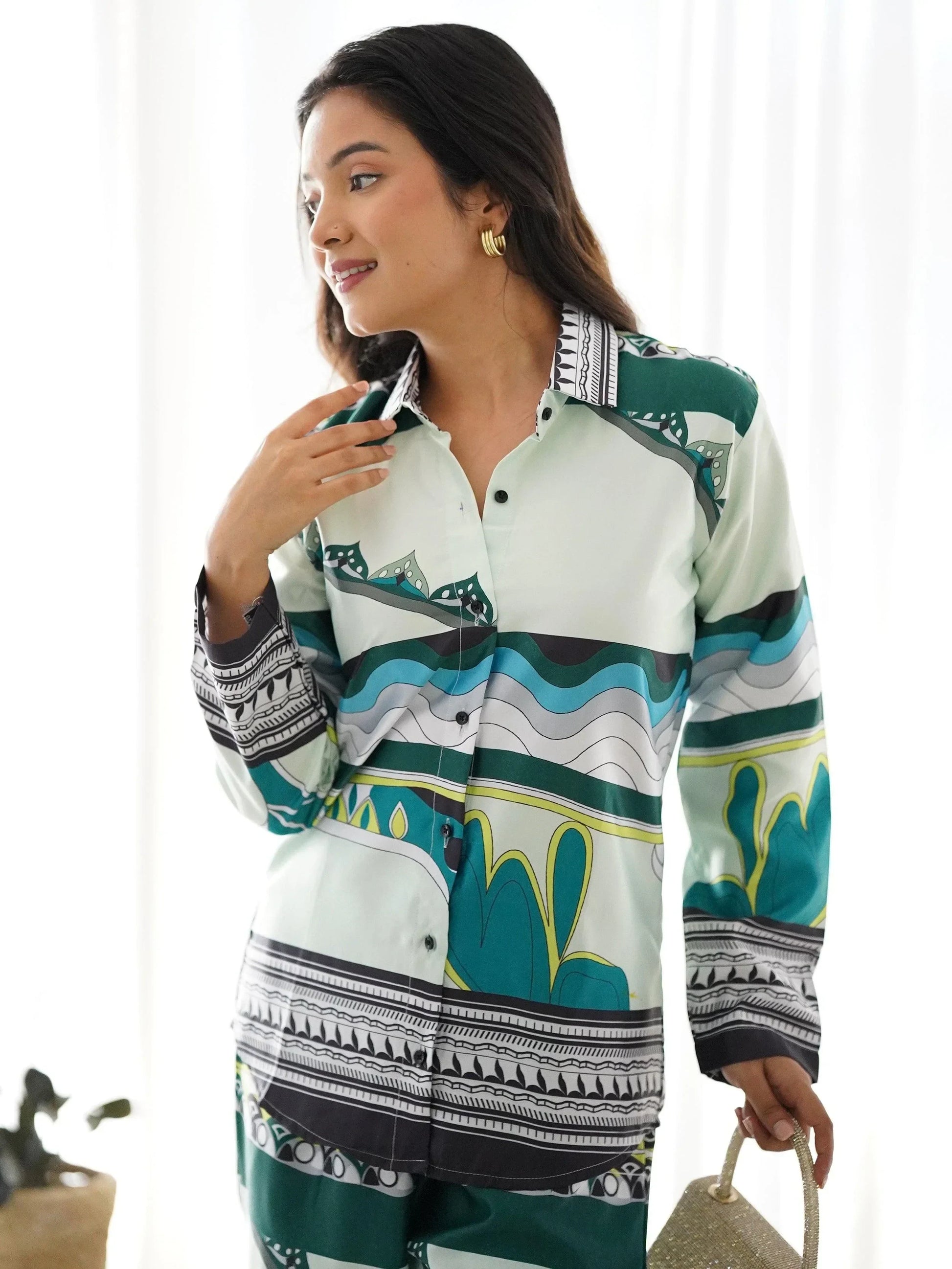 Beautiful Multi-Color Digital Printed Satin Event Wear Co-Ord Set