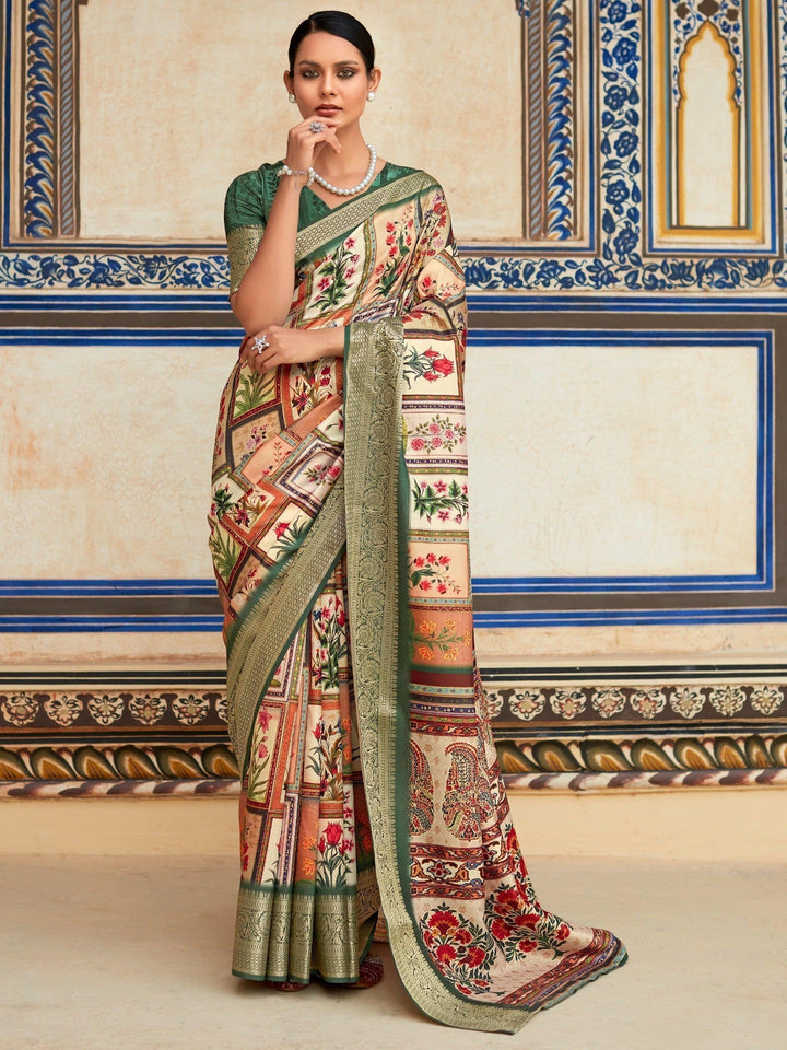 Beautiful Multi-Color Digital Printed Silk Saree With Blouse
