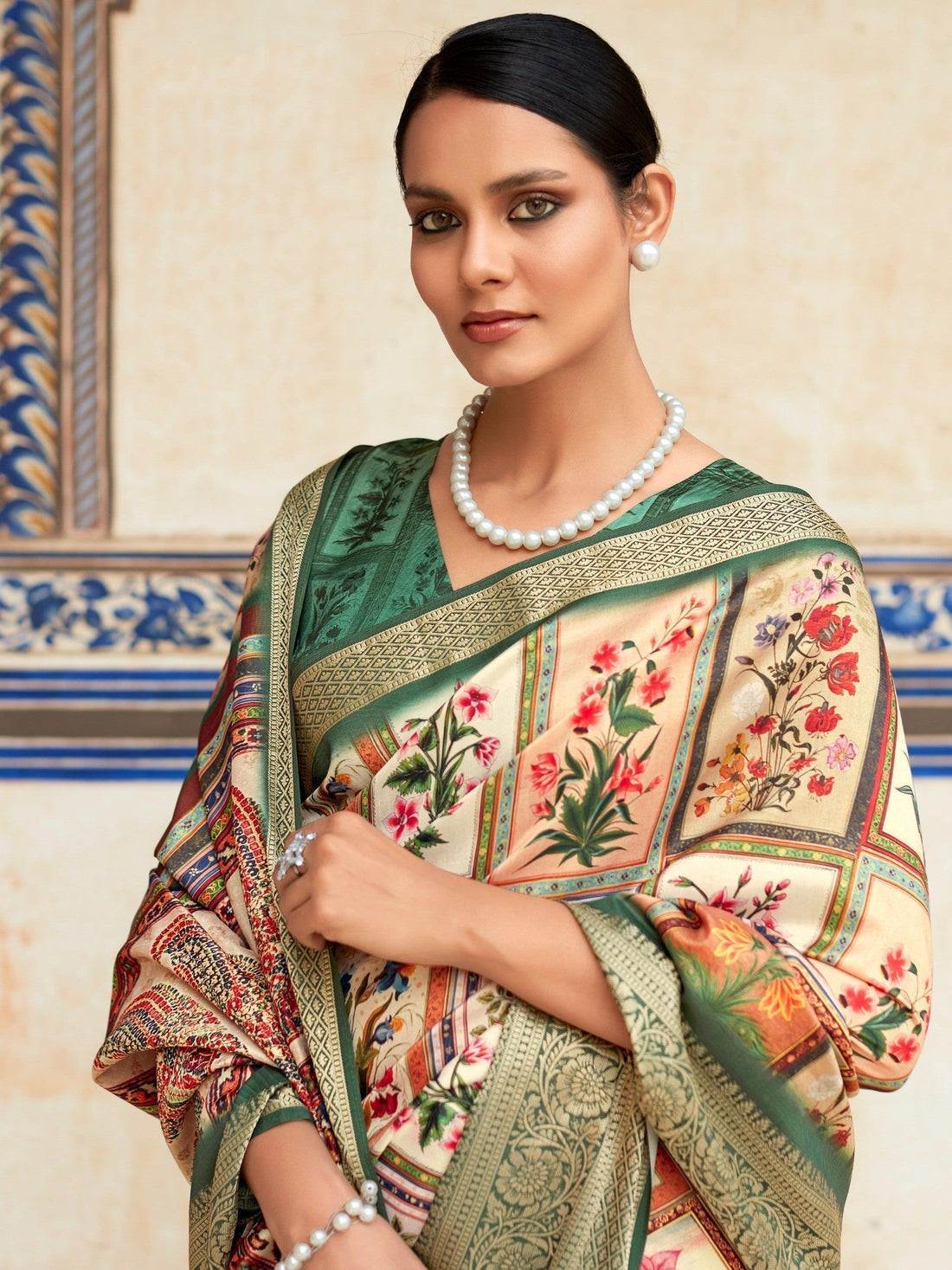 Beautiful Multi-Color Digital Printed Silk Saree With Blouse