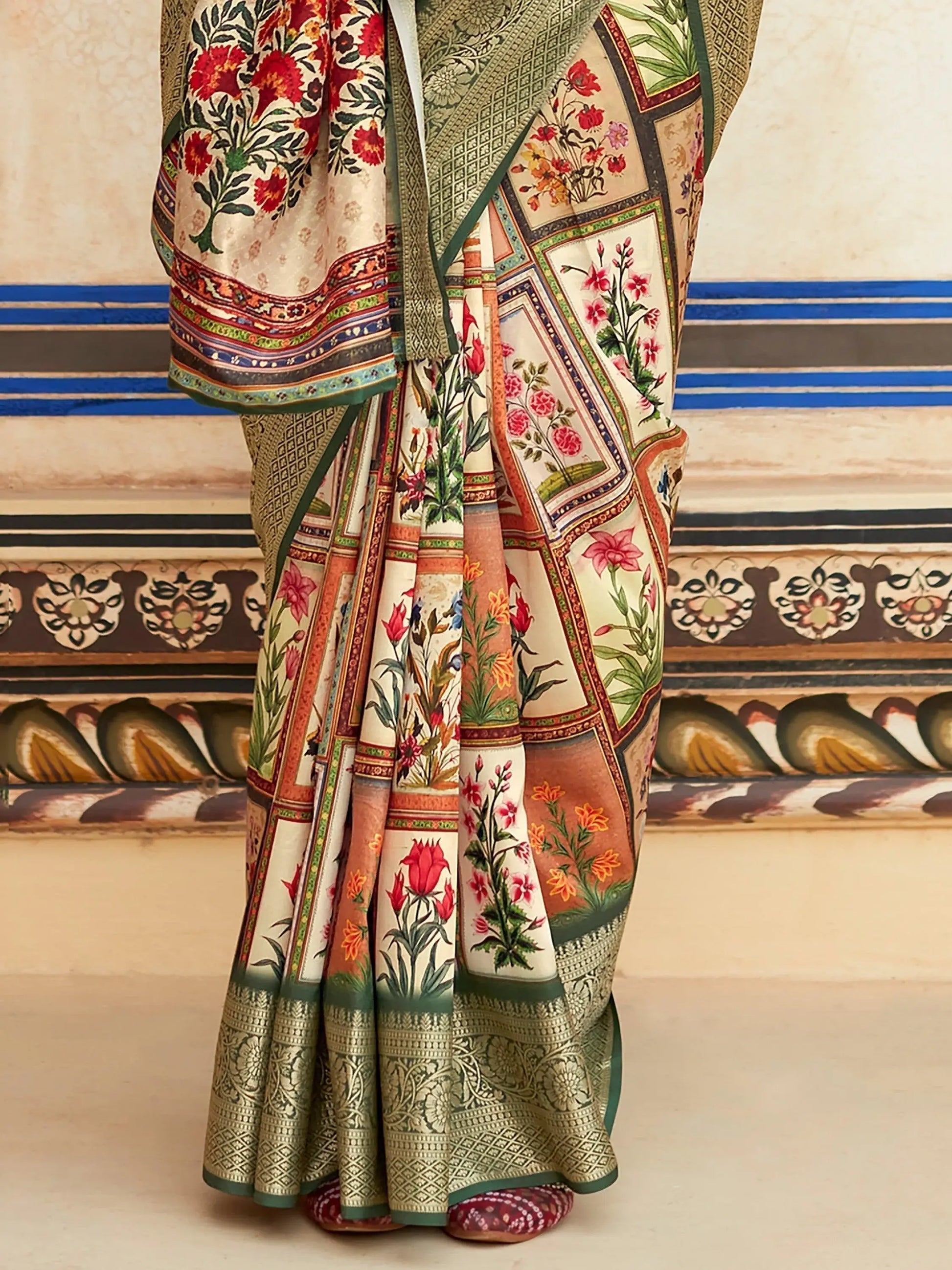 Beautiful Multi-Color Digital Printed Silk Saree With Blouse - Zeel Clothing
