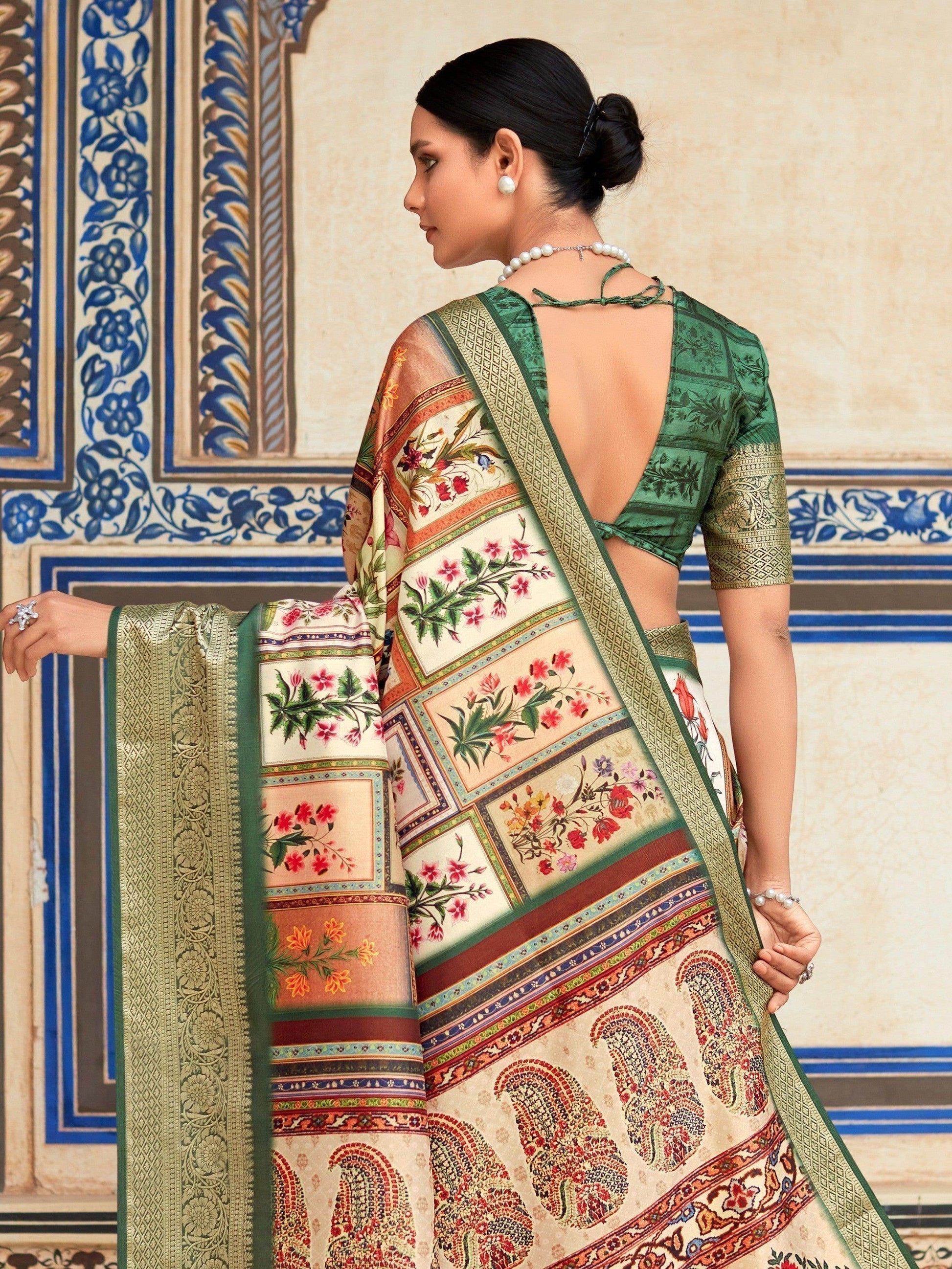 Beautiful Multi-Color Digital Printed Silk Saree With Blouse - Zeel Clothing