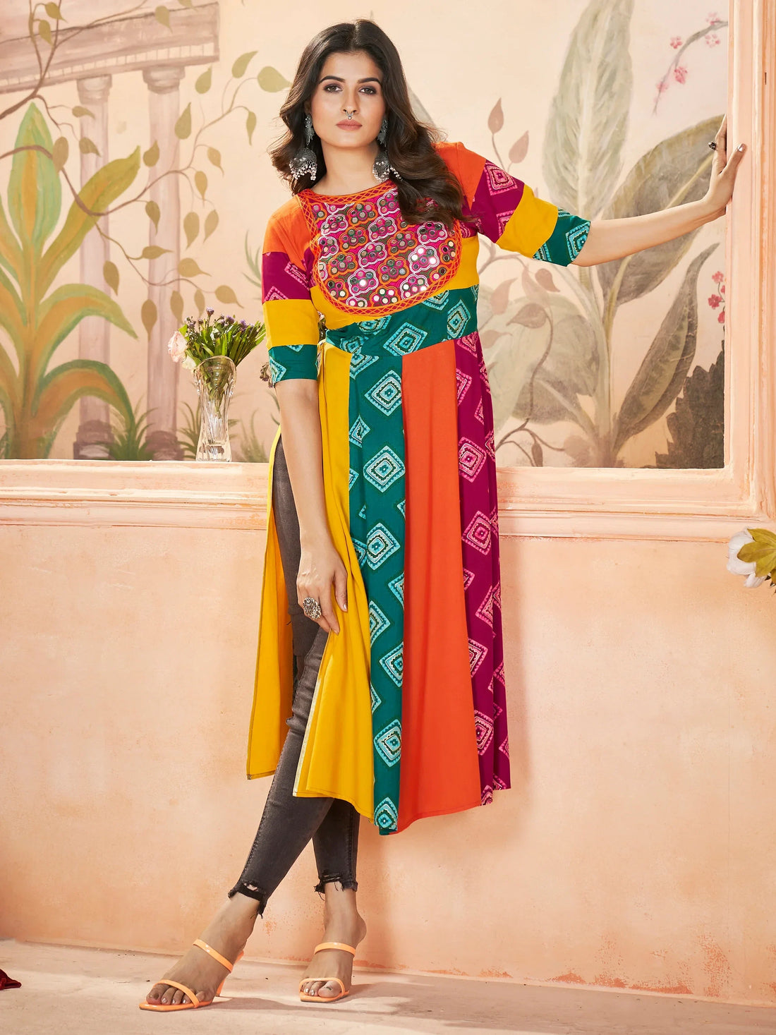 Beautiful Multi-Color Embroidered Rayon Navratri Wear Kurti - Zeel Clothing