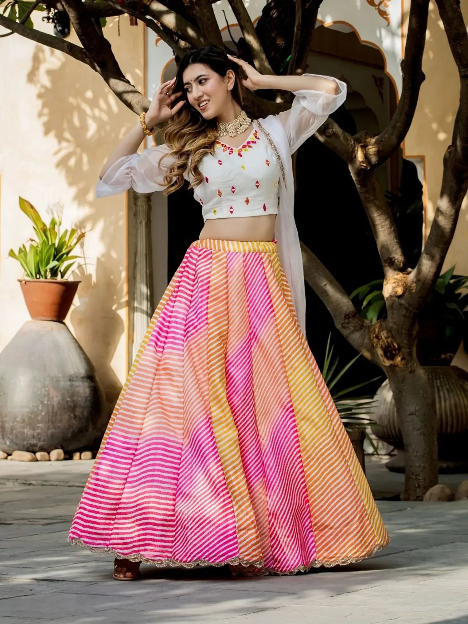 Beautiful Multi-color Leheriya Printed Silk Function Wear Lehenga Choli - Zeel Clothing
