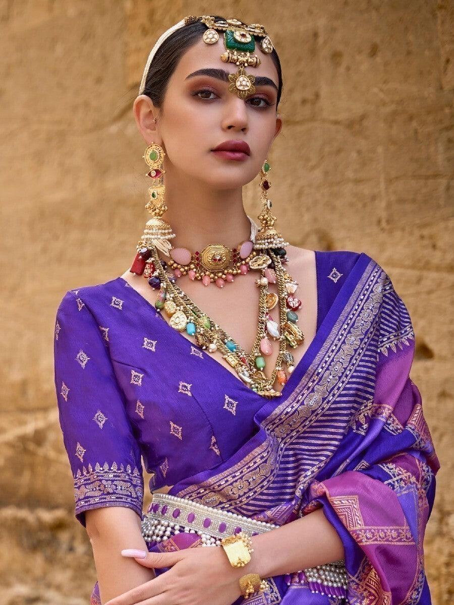 Beautiful Multi-color Silk Weaving work Designer Saree With Blouse
