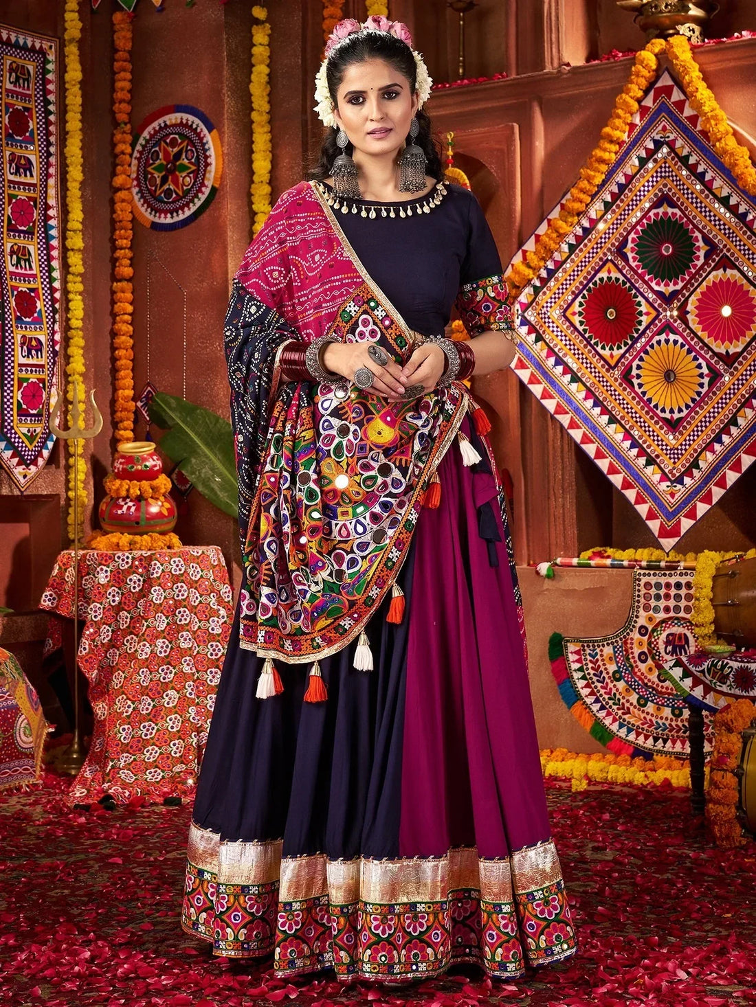 Beautiful Multi-Color Thread Work Cotton Navratri Wear Lehenga Choli - Zeel Clothing