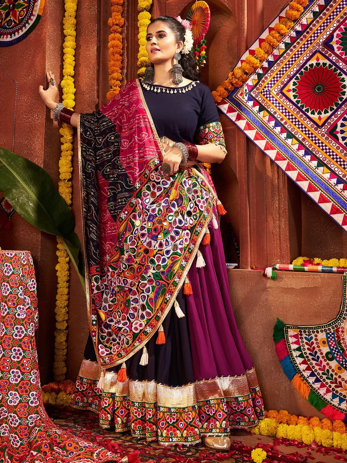 Beautiful Multi-Color Thread Work Cotton Navratri Wear Lehenga Choli - Zeel Clothing
