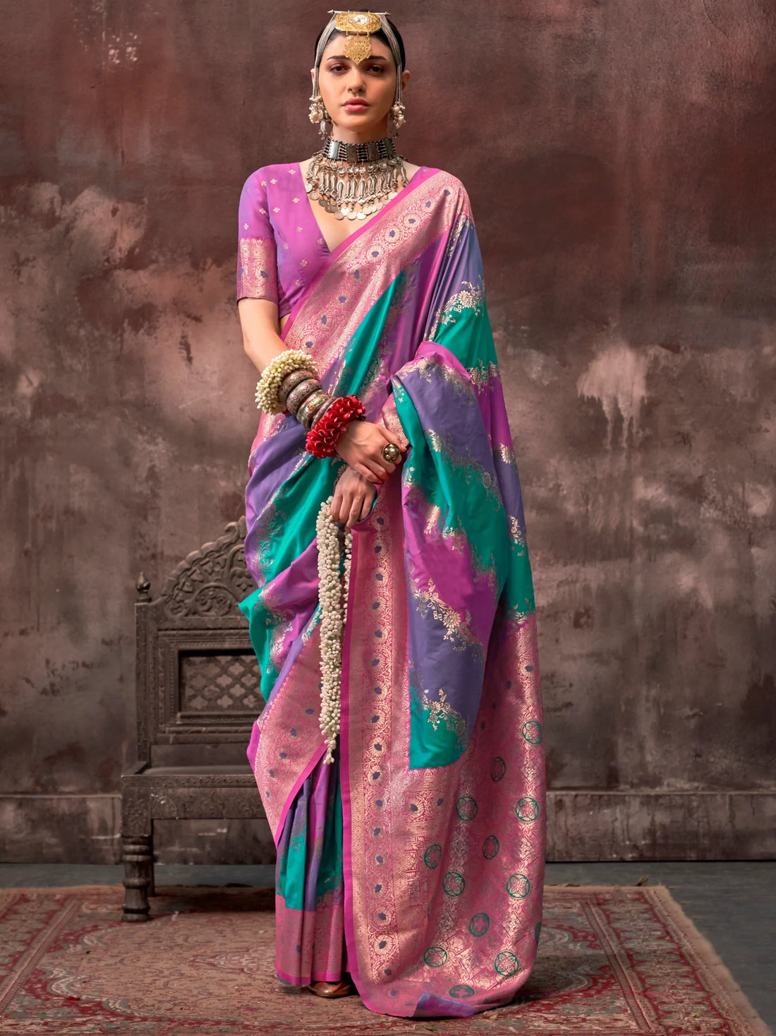 Beautiful Multi Color Zari Weaving Silk Event Wear Saree With Blouse - Zeel Clothing
