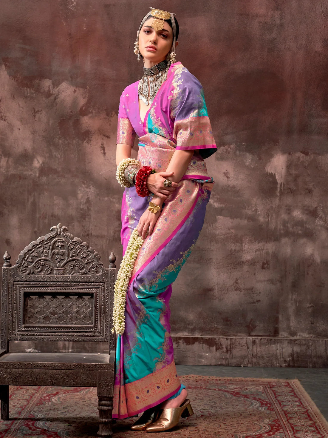 Beautiful Multi Color Zari Weaving Silk Event Wear Saree With Blouse - Zeel Clothing
