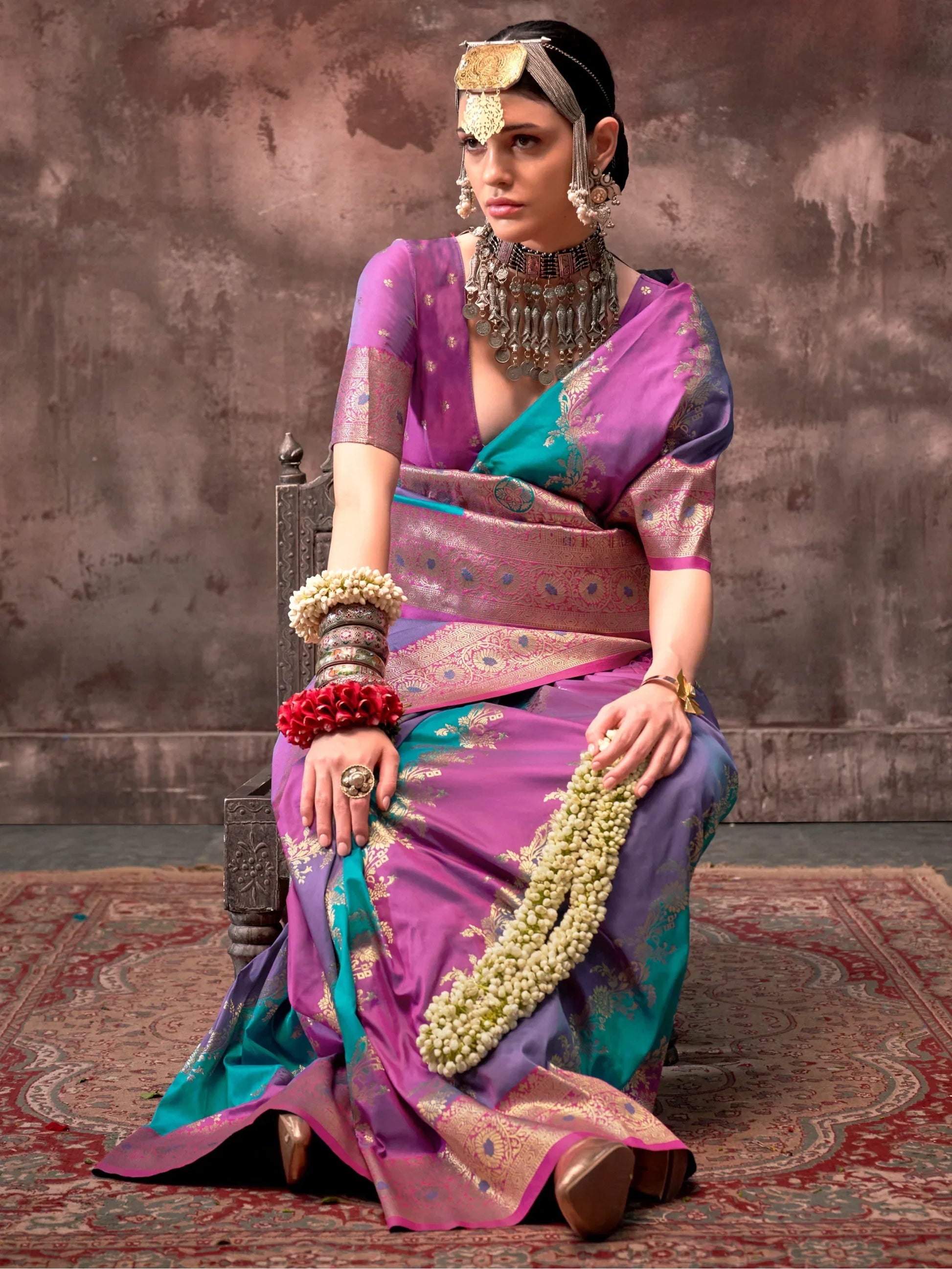 Beautiful Multi Color Zari Weaving Silk Event Wear Saree With Blouse - Zeel Clothing