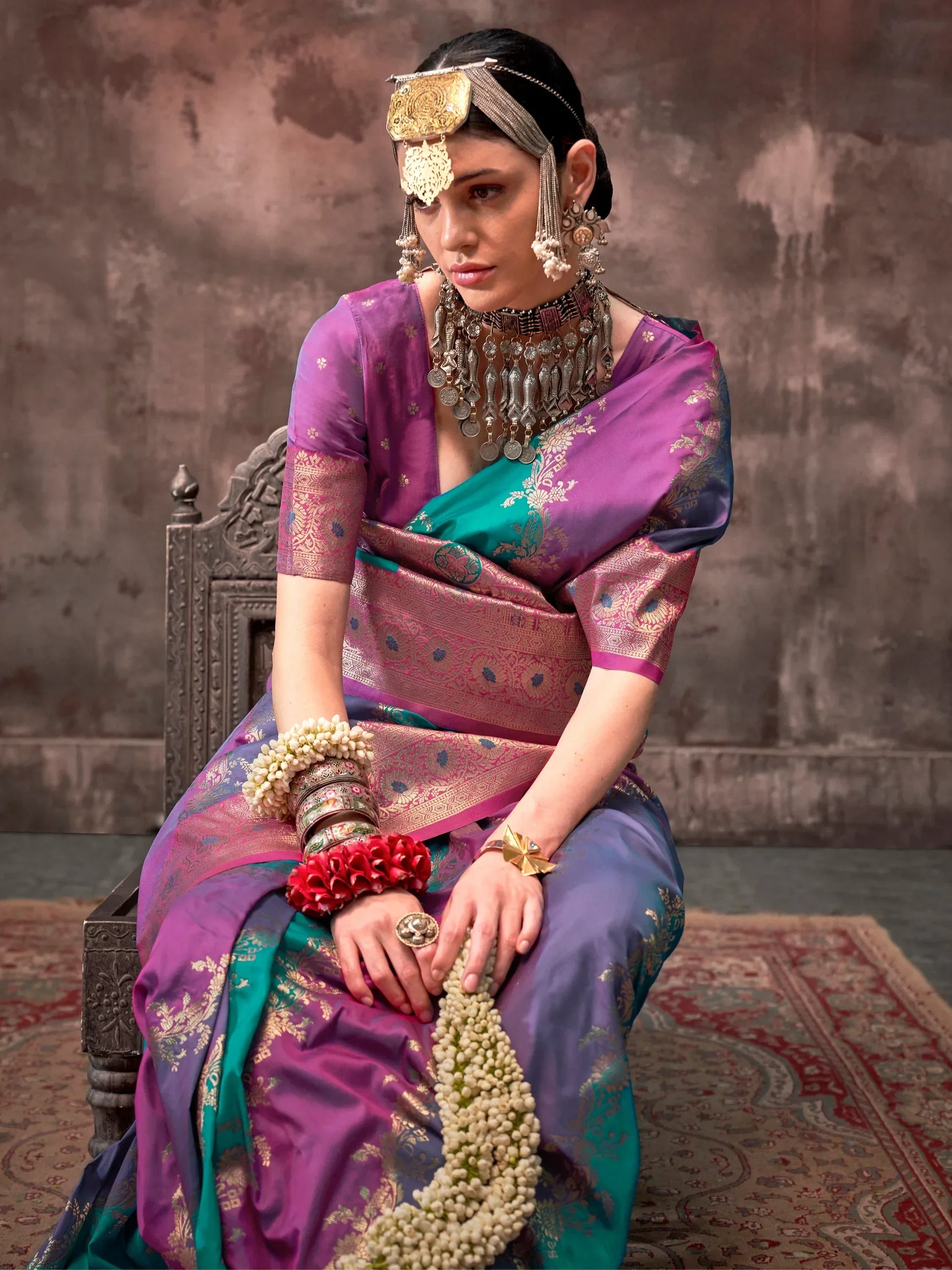 Beautiful Multi Color Zari Weaving Silk Event Wear Saree With Blouse - Zeel Clothing
