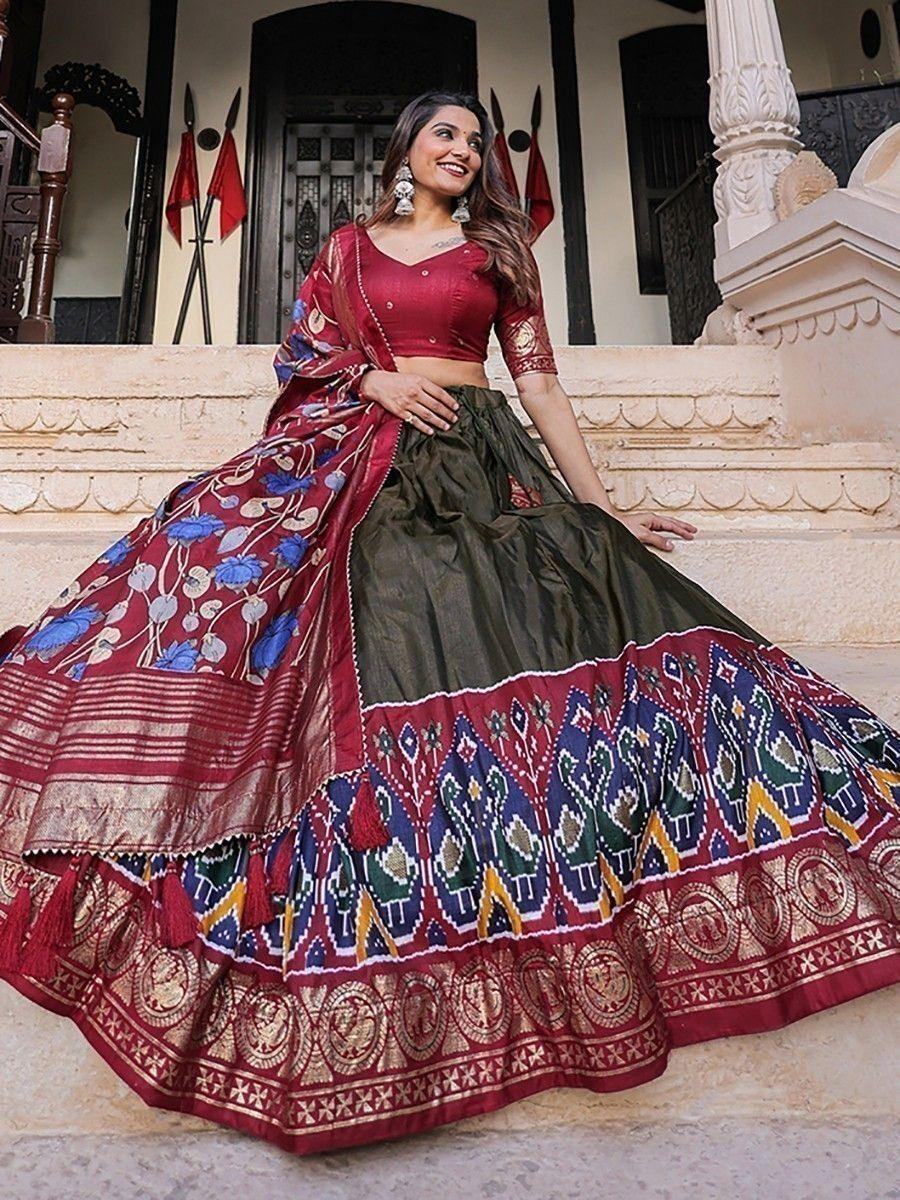Beautiful Multi-Colored Foil Printed Silk Garba Wear Lehenga Choli