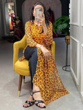 Beautiful Mustard Animal Printed Chiffon Nayra Cut Festival Wear Kurti - Zeel Clothing