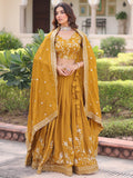 Beautiful Mustard Yellow Sequins Silk Haldi Wear Lehenga Choli With Dupatta