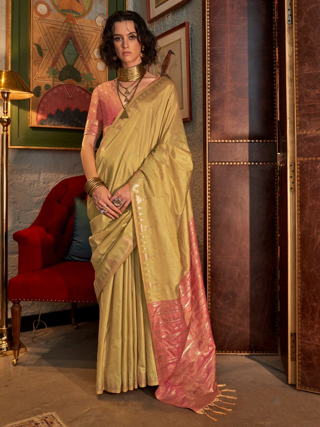 Beautiful Mustard Yellow Weaving Silk Festival Wear Saree With Blouse - Zeel Clothing