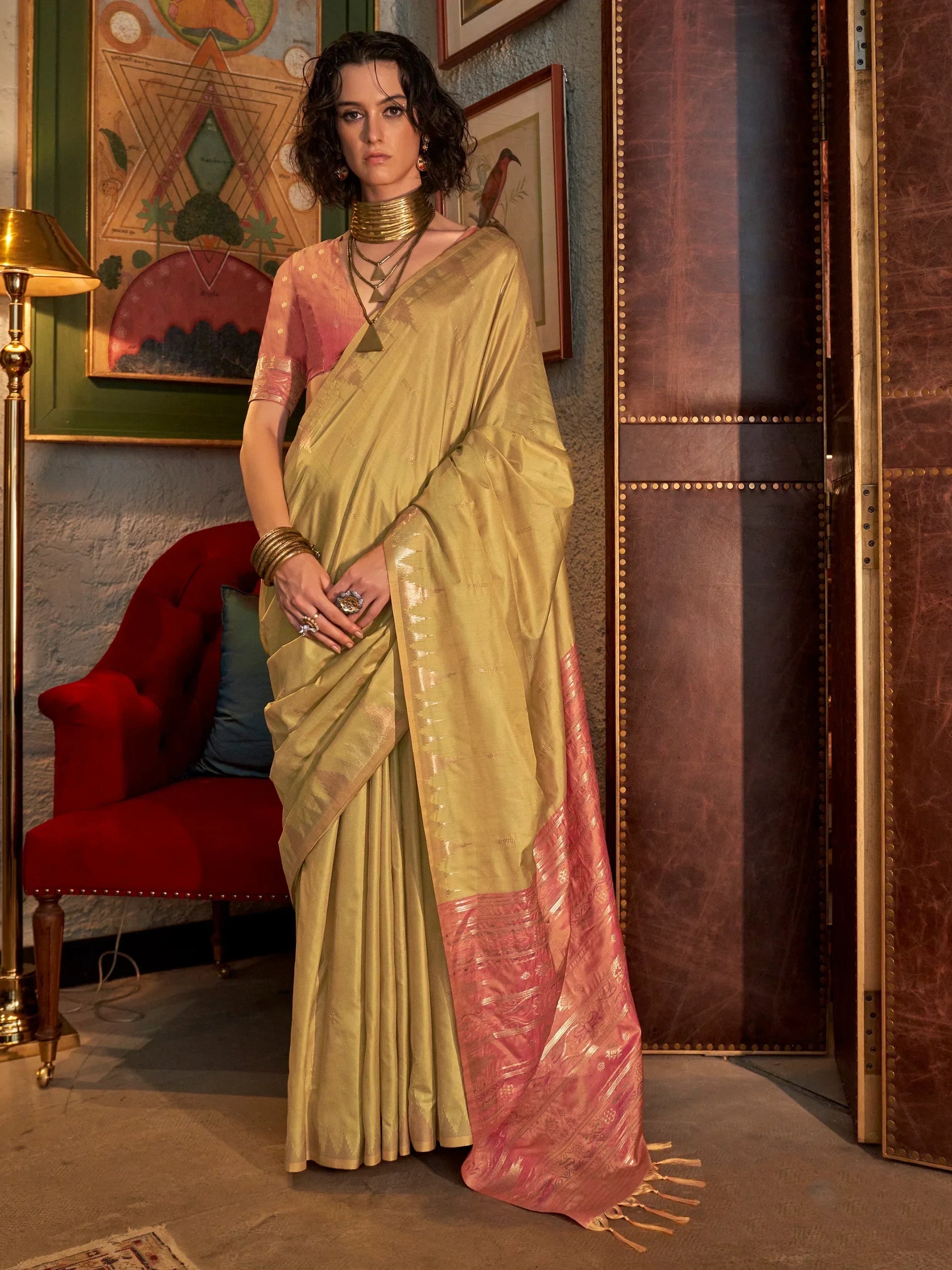 Beautiful Mustard Yellow Weaving Silk Festival Wear Saree With Blouse - Zeel Clothing