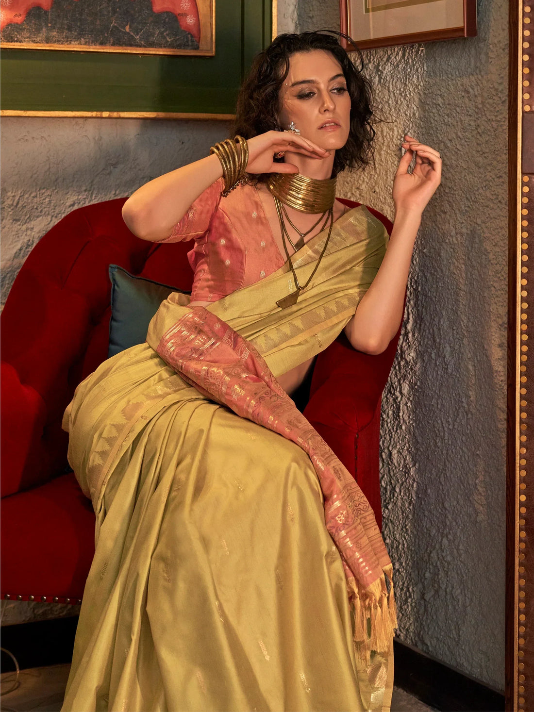 Beautiful Mustard Yellow Weaving Silk Festival Wear Saree With Blouse - Zeel Clothing