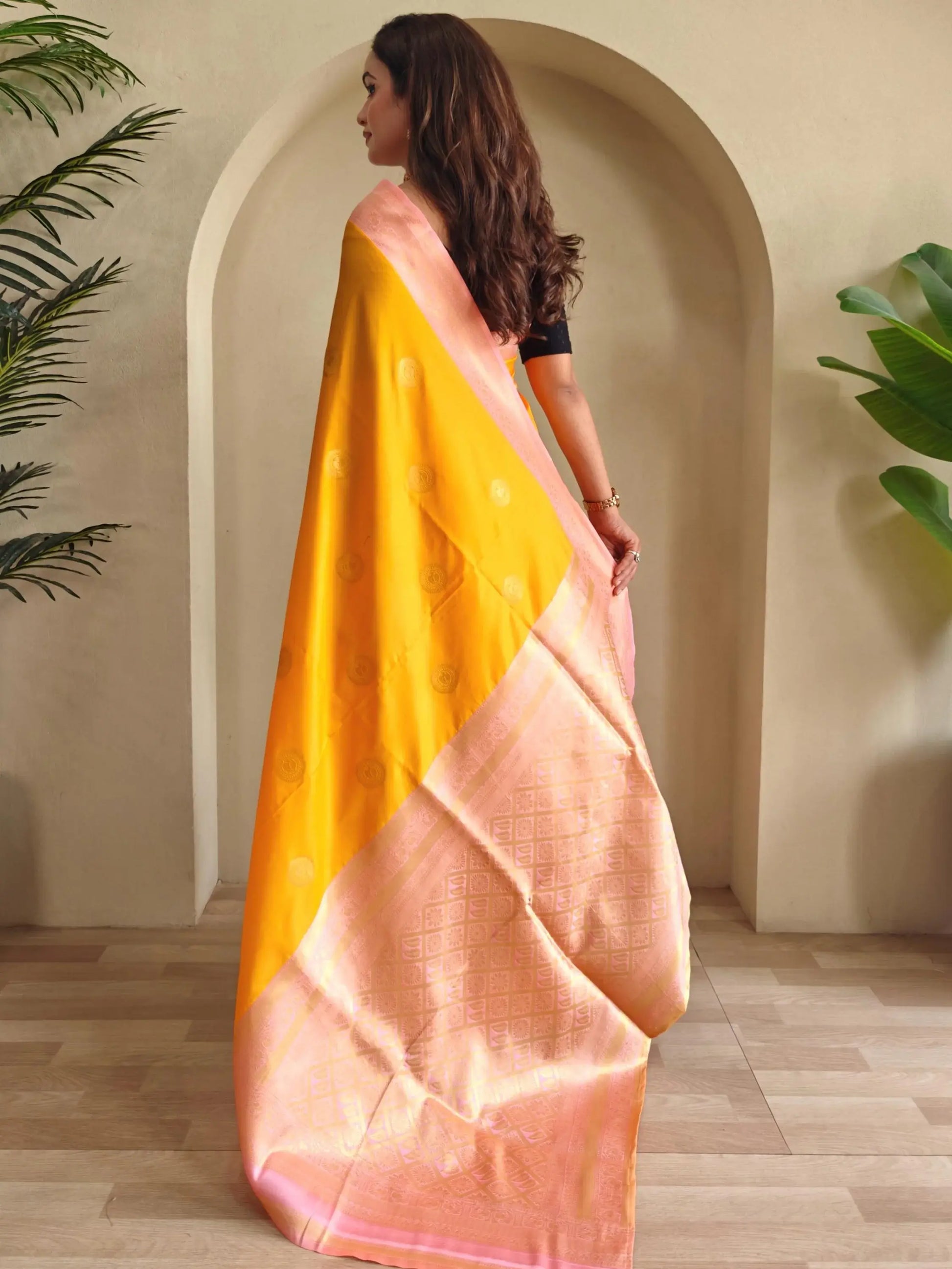 Beautiful Mustard Yellow Zari Weaving Silk Festive Wear Saree With Blouse - Zeel Clothing