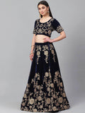 Beautiful Navy Blue Colored Party Wear Designer Embroidered Velvet Lehenga Choli - Zeel Clothing