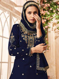 Beautiful Navy Blue Embroidered Georgette Lehenga Suit With Dupatta - Zeel Clothing
