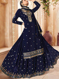 Beautiful Navy Blue Embroidered Georgette Lehenga Suit With Dupatta - Zeel Clothing
