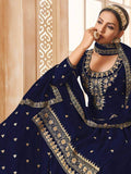 Beautiful Navy Blue Embroidered Georgette Lehenga Suit With Dupatta - Zeel Clothing