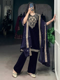 Beautiful Navy Blue Embroidered Velvet Eid Special Pant Suit - Zeel Clothing
