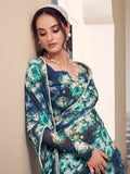 Beautiful Navy Blue Floral Printed Georgette Event Wear Saree - Zeel Clothing