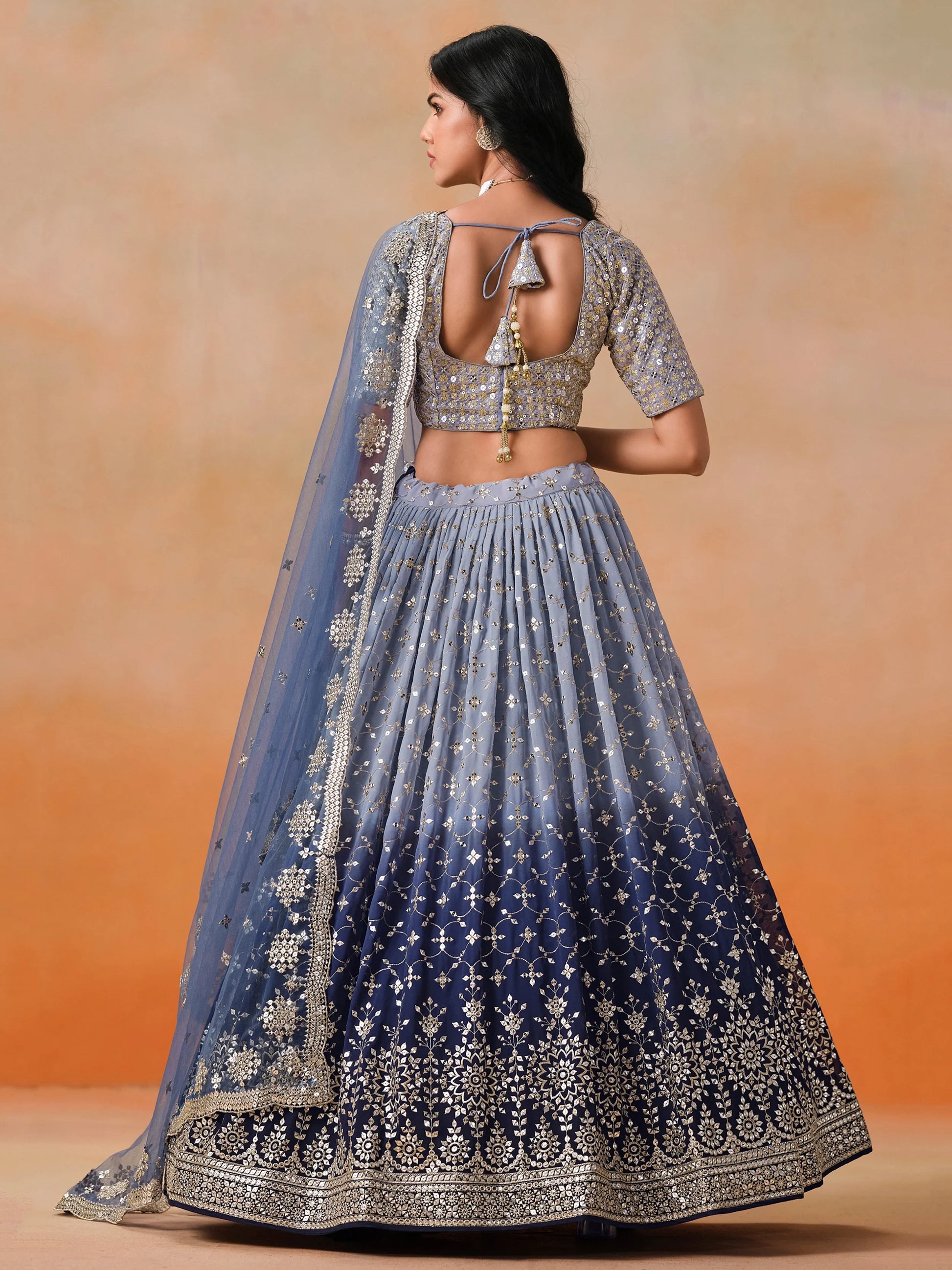 Beautiful Navy Blue Georgette Designer Lehenga Choli With Dupatta - Zeel Clothing