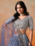 Beautiful Navy Blue Georgette Designer Lehenga Choli With Dupatta - Zeel Clothing