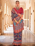 Beautiful Navy-Blue Patola Printed Silk Event Wear Saree With Blouse - Zeel Clothing