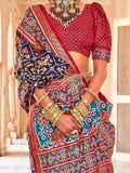 Beautiful Navy-Blue Patola Printed Silk Event Wear Saree With Blouse - Zeel Clothing