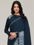 Beautiful Navy Blue Sequins Crepe Festival Wear Saree With Blouse - Zeel Clothing