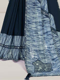 Beautiful Navy Blue Sequins Crepe Festival Wear Saree With Blouse - Zeel Clothing