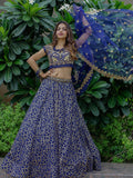 Beautiful Navy Blue Sequins Net Wedding Lehenga Choli With Dupatta - Zeel Clothing