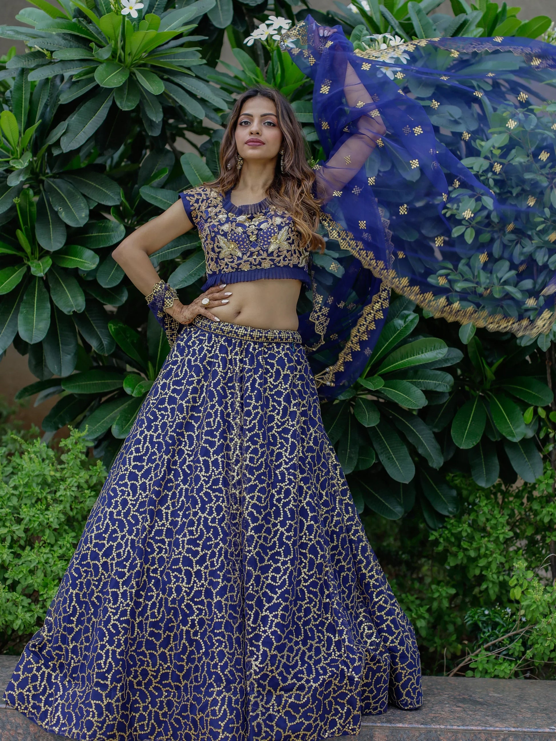 Beautiful Navy Blue Sequins Net Wedding Lehenga Choli With Dupatta - Zeel Clothing