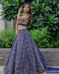 Beautiful Navy Blue Sequins Net Wedding Lehenga Choli With Dupatta - Zeel Clothing