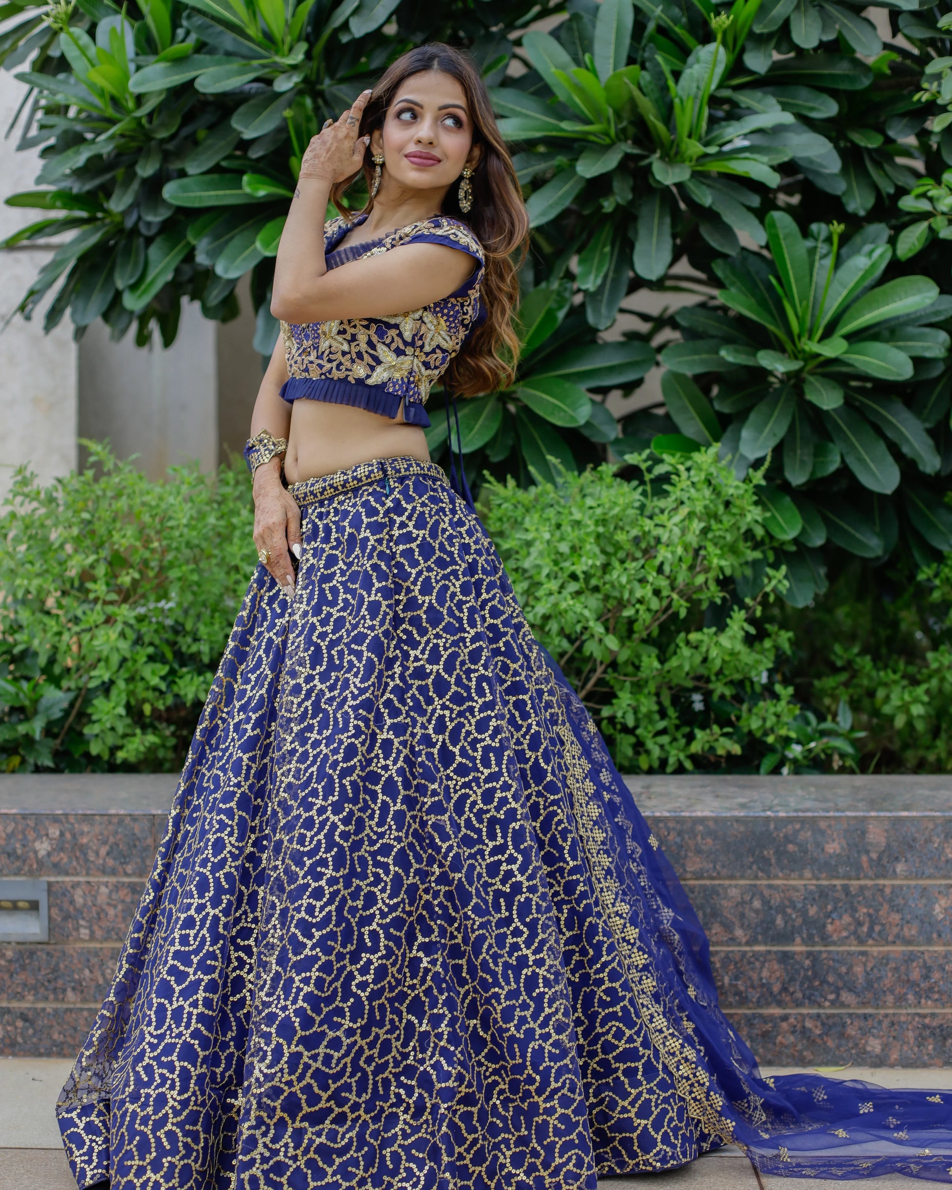 Beautiful Navy Blue Sequins Net Wedding Lehenga Choli With Dupatta - Zeel Clothing