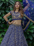 Beautiful Navy Blue Sequins Net Wedding Lehenga Choli With Dupatta - Zeel Clothing