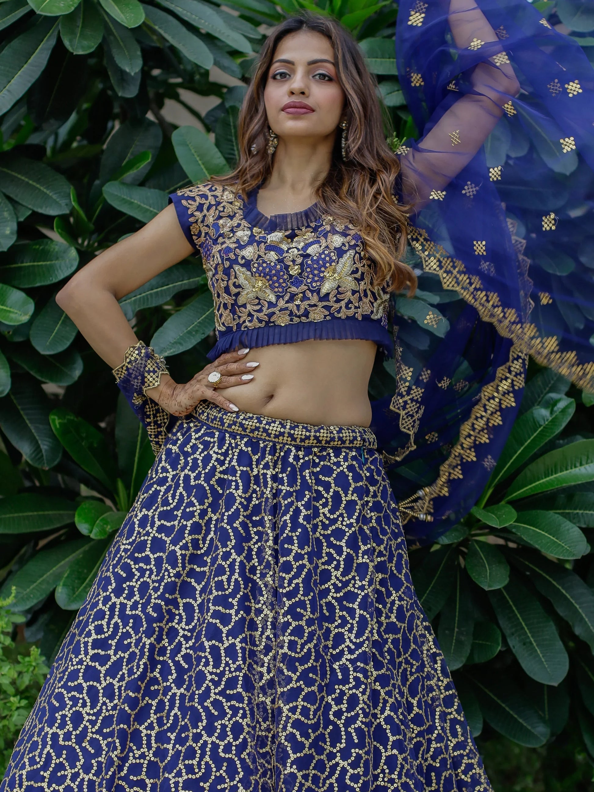 Beautiful Navy Blue Sequins Net Wedding Lehenga Choli With Dupatta - Zeel Clothing