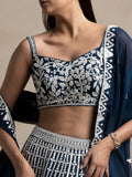 Beautiful Navy Blue Thread Work Georgette Reception Wear Lehenga Choli - Zeel Clothing