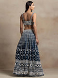 Beautiful Navy Blue Thread Work Georgette Reception Wear Lehenga Choli - Zeel Clothing